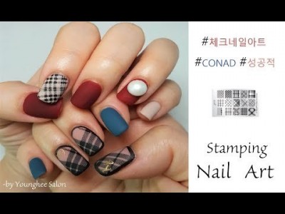 그리지 않고 찍는 체크 네일 KONAD 스탬핑 네일 아트 KONAD Stamping Nail Art ㅣ Yo…
